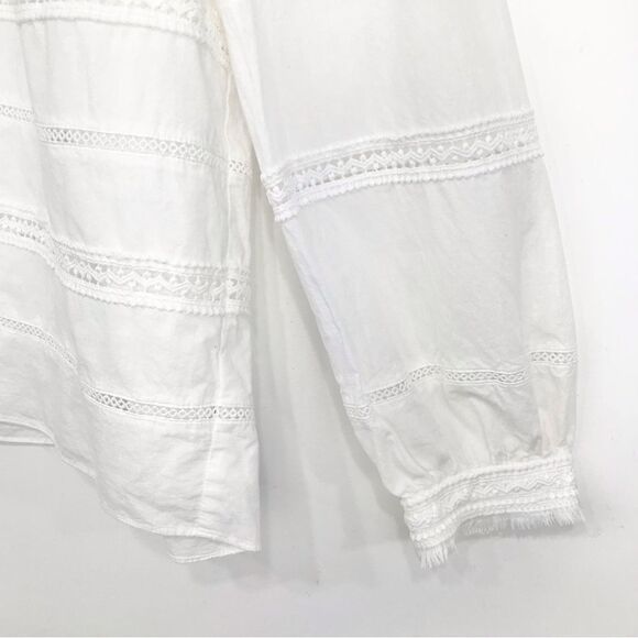 The Impeccable Pig White Crochet Lace Fringe Trim Peasant Blouse - Picture 7 of 14